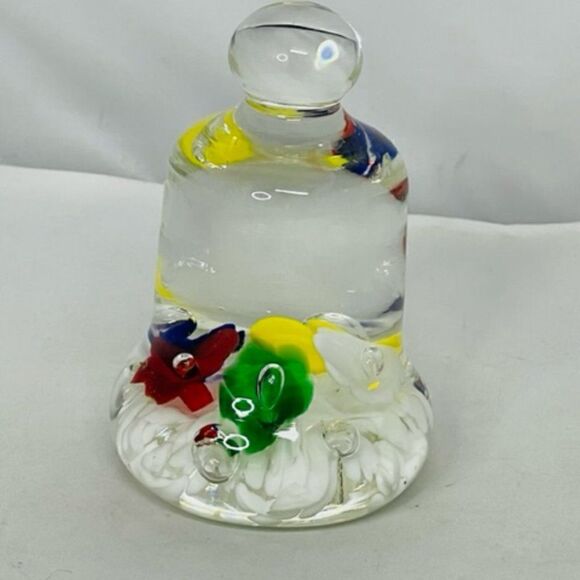 VINTAGE MAUDE AND BOB 1978 ST. CLAIR BELL SHAPED GLASS PAPERWEIGHT Red, Blue, Gr - Picture 4 of 6